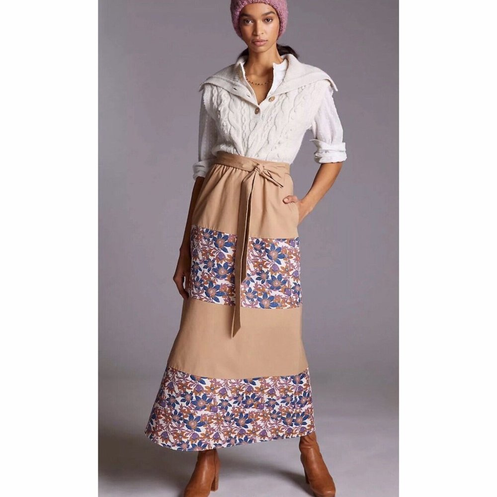 Anthropologie Sachin & Babi NWT Jacquard Tiered Maxi Skirt Belted Bohemian - Picture 5 of 6